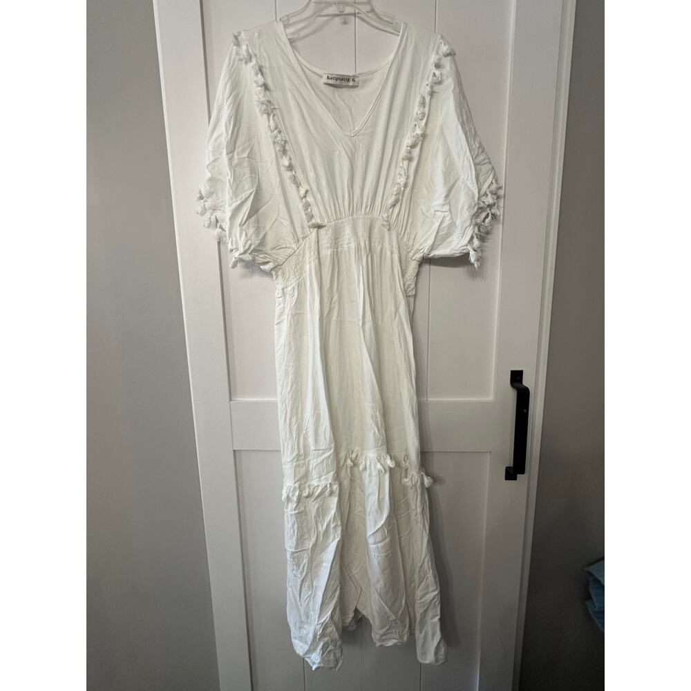 RusstyDustty X Styli Tassel Detail V Neck A-Line Midi Dress Sz XL in white